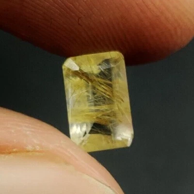 Natural Rutilated Quartz Loose Gemstone 8.7X5.7X3.7mm Emerald cut W154 - Image 1 of 4