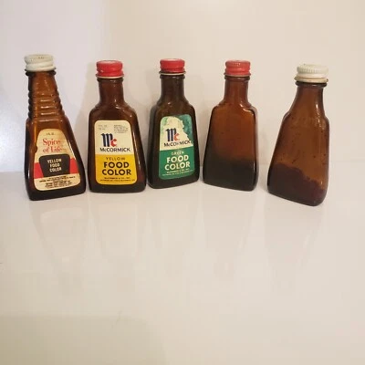 5 Vtg 1 Oz Food Coloring Brown Glass Bottles McCormick Schilling - Image 1 of 4