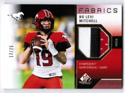2021 SP GAME USED CFL BO LEVI MITCHELL BM FABRICS PATCH /25 CALGARY STAMPEDERS - Image 1 of 2