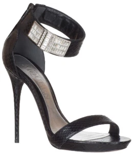 Alexander McQueen Women's Black Python Snakeskin Ankle Strap Crystals Sandals... - Picture 1 of 7