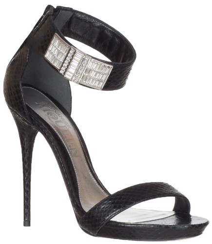 Sandali Alexander McQueen donna pitone nero pelle di serpente cinturino alla caviglia cristalli...