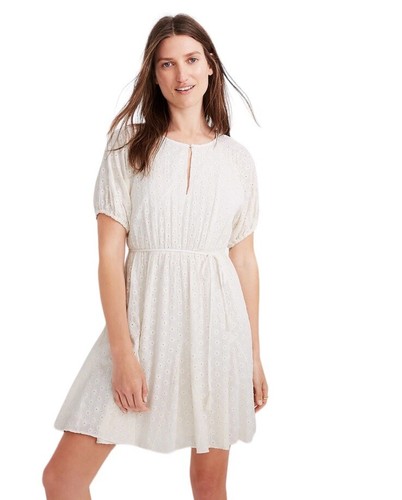 OFF WHITE Madewell Mini Abito Occhiellato Taglia 6 Ricamato Floreale Bianco Off Panna Ciquette