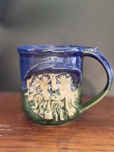 Signed Pottery Face Mug Man With Hat Smoking Pipe - Picture 1 of 8