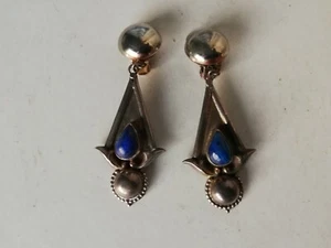 Orecchini vintage art deco argento 925 pietra blu goccia orecchini clip on - Foto 1 di 10