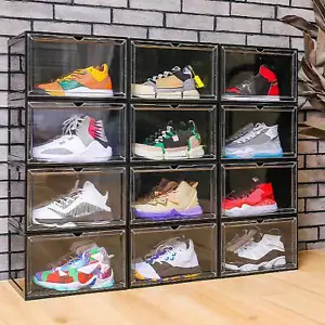 12/18 Foldable Shoe Storage Box Clear Plastic Stackable Sneaker Closet Organizer - Picture 1 of 39