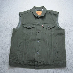 Levis Trucker Vest Mens Large Green Olive Denim Type 3 Button Sleeveless - Picture 1 of 11