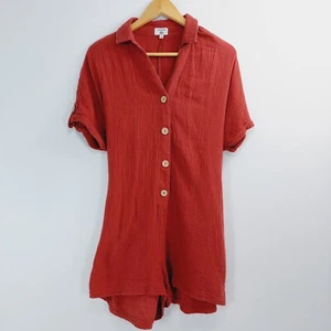 Ghanda Playsuit Womens Size S Red Terracotta Draped Off Shoulder Button Beach - Picture 1 of 10