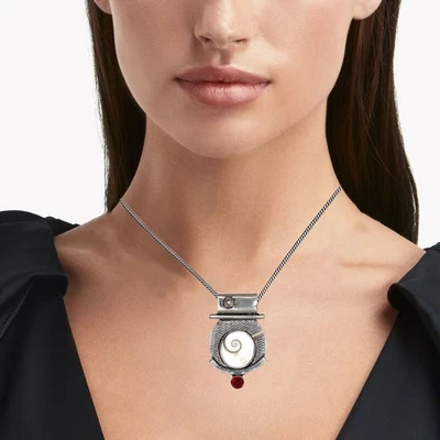 Ciondolo unisex da donna in argento con pietre preziose peridoto occhio di... - Immagine 1 di 4