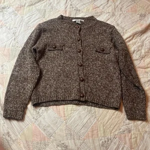 Lise G Vintage Y2K Herbst Braun Seide Wolle Strick Knopfleiste Strickjacke Größe Small - Bild 1 von 7
