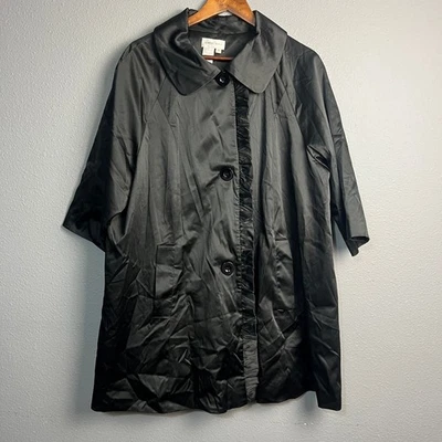 Chaqueta Abrigo Largo Newport News Negra Elegante Volantes Frontal Cuello Peter Pan Talla 16 Foto 1 de 4