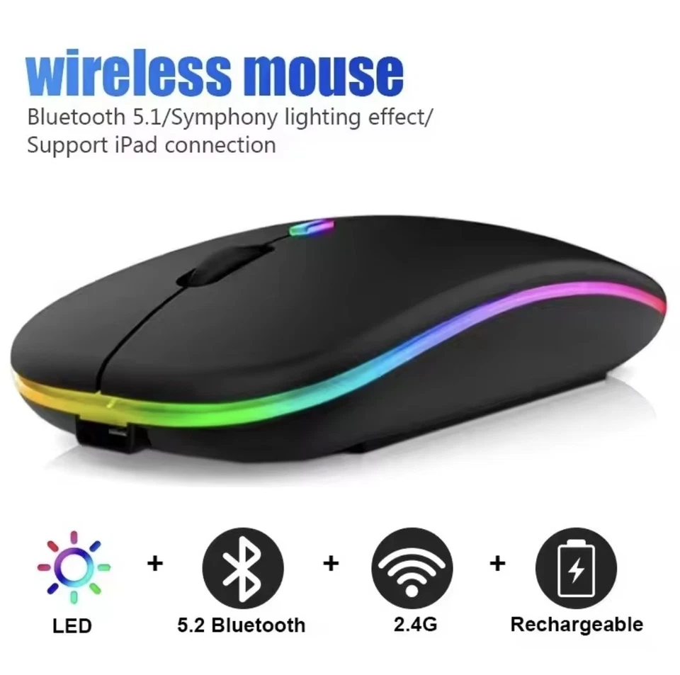 Rechargeable Dual-Mode Wireless Mouse 2.4G + Bluetooth 5.x, RGB, 3600 DPI - Image 1 of 4