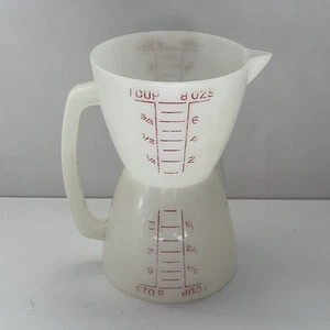 Tupperware Double Sided 8 oz. Measuring Cup Wet/Dry Hourglass Red Lettering Vtg - Bild 1 von 8