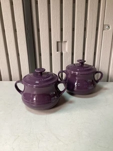 Le Creuset Pair Of Lidded Soup Bowls - Bean Pot - 16oz 0.5L - Ceramic - Purple. - Picture 1 of 24