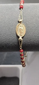 Drosdoma Italy 925 Gold Virgin Mary Rosary Bracelet Cross Catholic 8.5 Inch - Picture 1 of 14