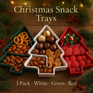 Weihnachtsbaum Snack Tablett Set 3 Stück weiß grün rot Servierschale Fächer - Bild 1 von 23