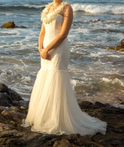 Galina KP3765 Wedding Dress 10 Ivory Lace Tulle Strapless Trumpet - Picture 1 of 9