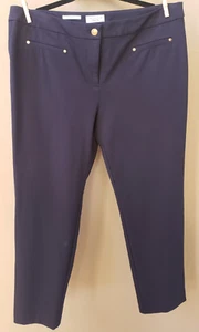 Charter Club Sz 14 Classic Fit Navy Blue Cotton Blend Pants Straight Leg Stretch - Picture 1 of 10