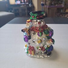 Christmas Around The World Shimmering Snowman Votive Tealight Candle Holder 6.5"