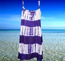 Womens Tie Dye Tank Top, Blue White Strap Summer Travel Beach Boho Hippy Top S
