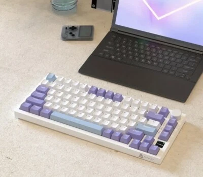 AJAZZ AK820PRO Tri Mode Hot Swap Mechanical Keyboard Screen Nob - Purple White - Image 1 of 4