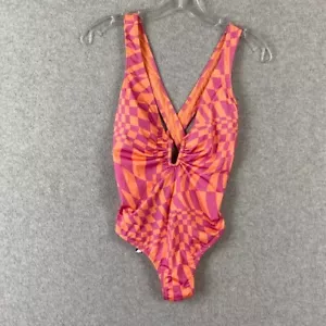 Zara Swimsuit Womens Small Coral Pink Geometric Padded One Pc Bathing Suit NWT - Picture 1 of 15