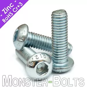 M6 Button Head Socket Cap Screws, Zinc Plated 12.9 Steel ISO 7380, 1.0 Coarse - Picture 1 of 12