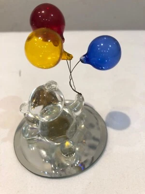Glass teddy bear holding 3 Colourful balloons figurine - mounted on mirror - Image 1 of 4
