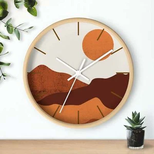 Wall Clock, Clocks, Rustic Howling Wolf Desert, Nursery Pastel, Wooden, Midwest - Picture 1 of 2
