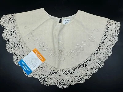 Cuello de encaje bordado a mano de colección abotonado beige algodón Pekín artesanías para bebé Foto 1 de 4