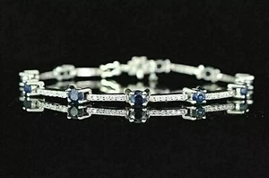8.15Ct Oval Cut Lab-Created Sapphire Tennis Bracelet Woman 14k White Gold Plated - Picture 1 of 6