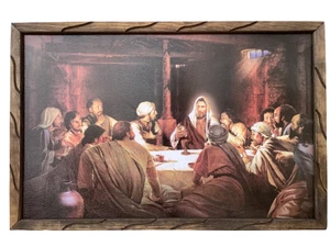 Ultima Cena Imagen Antigua Cuadro De Madera Rustica 36"x24" , Last Supper Frame - Picture 1 of 3
