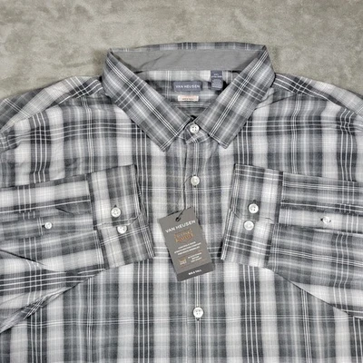 Van Heusen Plaid Button Down Shirt Men's 2XL Stain Shield White Gray NWT - Image 1 of 4