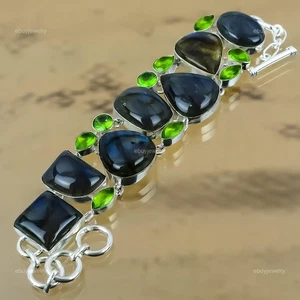 Sterling Silver Natural Labradorite Peridot Mother Chain Ethnic Bracelet Jewelry - Picture 1 of 8