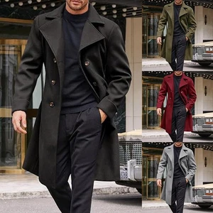 Herren Zweireihige Business Trench Jacke Mittellang Kunst Wolle Mantel Freizeit - Bild 1 von 25