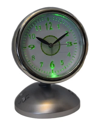 SPOTLIGHT:GREEN LED LIGHT WITH ON/OFF SILVER CASE DESKTOP ALARM CLOCK WHITE DIAL - Image 1 of 4