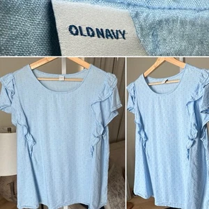 Old Navy Damen Kurzarmhemd blau Flatterärmel Größe L - Bild 1 von 7