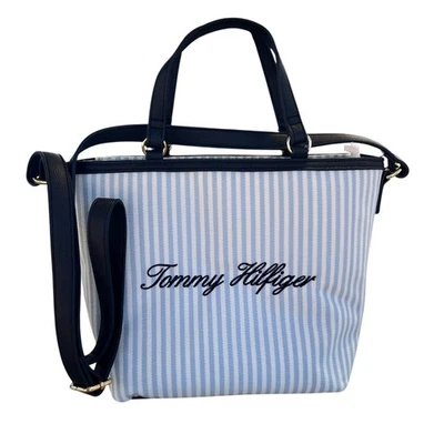Tommy Hilfiger Striped Canvas Tote Shopper Shoulder Bag Blue White Purse NWT - Image 1 of 4
