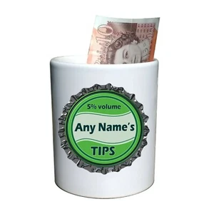 PERSONALISED PUB BAR BOTTLE TOP WITH NAME / PUB NAME PRINT OPEN TOP JAR FOR TIPS - Picture 1 of 2