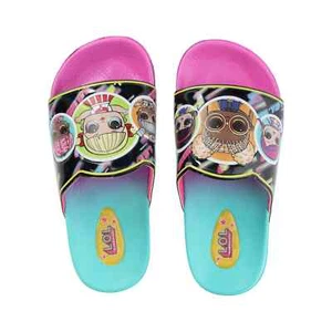LOL Surprise! Girls Slides Sandals Size 3/4 L Colorful Pink Teal Black NEW NWT - Picture 1 of 4