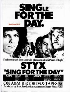 1978 Styx "Sing For The Day" Song Release Music Industry Promo Reprint Ad