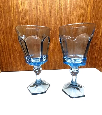 2 винтажных синих стеклянных бокала для воды с сапфировым узором Fostoria Virginia бокалы для вина - Изображение 1 из 4