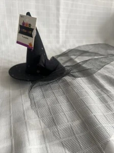 Target Goth Witch Hat Fascinator w Tulle Face Veil Clip Attachment Black, Purple - Picture 1 of 9