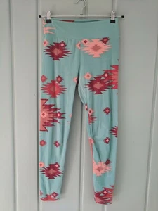 LuLaRoe OS Womens One Size Leggings Turquoise Green Red Aztec Southwest Tribal - Picture 1 of 6