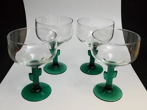 Set of 4 LIBBEY MARGARITA GREEN CACTUS STEM GLASSES  12 oz.  - Picture 1 of 3