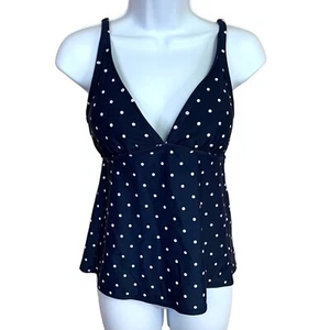 Medium New Merona Blue White Polka Dot Swim Top Tank Stretch M 8 10 - Picture 1 of 8