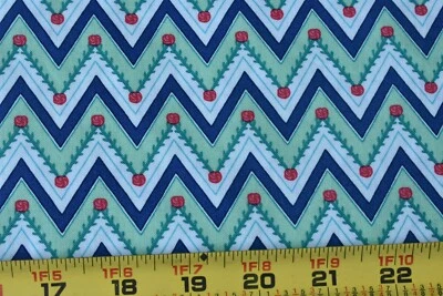 Por 1/2 yarda, edredón en zigzags verde azul marino blanco algodón/moda/Lauren & Jessi Jung, P8342 Foto 1 de 4