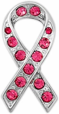 Broche de fita para conscientização do câncer de mama - Prata e rosa - Imagem 1 de 2