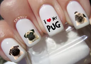 Pug Nail Art Stickers Transfers Decals Set of 48 - A1289 - Picture 1 of 2