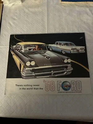 Orig. 1958 Ford Vintage Car Sales Brochure Poster Thunderbird Galaxie Fairlane - Image 1 of 4