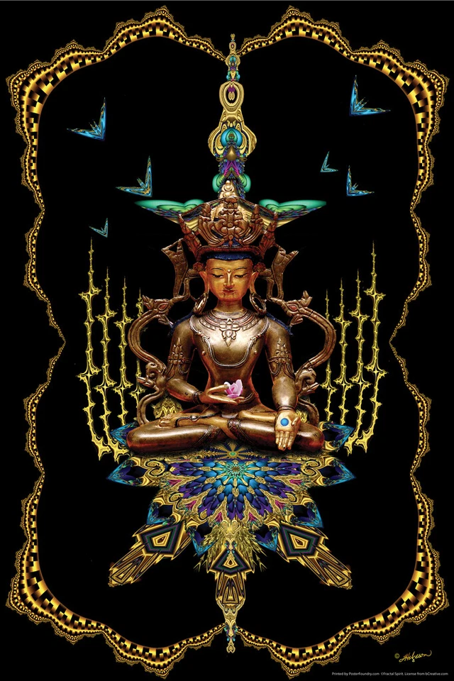 Póster impreso arte decoración pared espíritu fractal de Buda en trono de pavo real 12x18 Foto 1 de 1